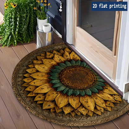 Sunflower Mandala Door Mat Semi-Circle Retro Floral Welcome Mat Soft Machine Washable Non-Slip Rug for Porch Front Door Kitchen Entryway Indoor Outdoor Decor