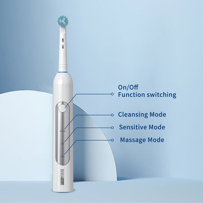 Electric Toothbrush with Eight Round Brush Heads, Three Modes, Induction Charging, IPX7 Rating and Travel Case