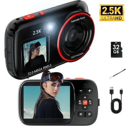 Vintage CCD Digital Camera 72MP 2.5K Vlogging Camera 16X Zoom Auto Focus Dual Screen 32GB Card Retro Compact Camera for Teens Beginners Travel Photography Gift for Girls Boys