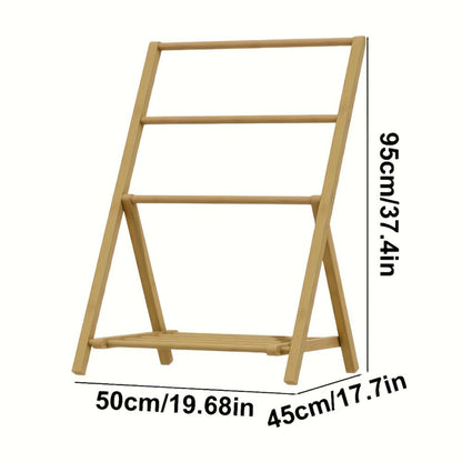 Bamboo Drying Rack 3 Tier Foldable with Storage Box - Space Saving Freestanding Clothes Hanger for Apartment, Bedroom, Bathroom & Balcony, Compact Laundry Rack for Small Spaces | Natural Burlywood