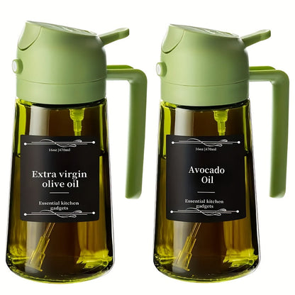 Two-Piece 16-Ounce Glass-Style Oil Dispenser and Sprayer Set in Three Color Configurations