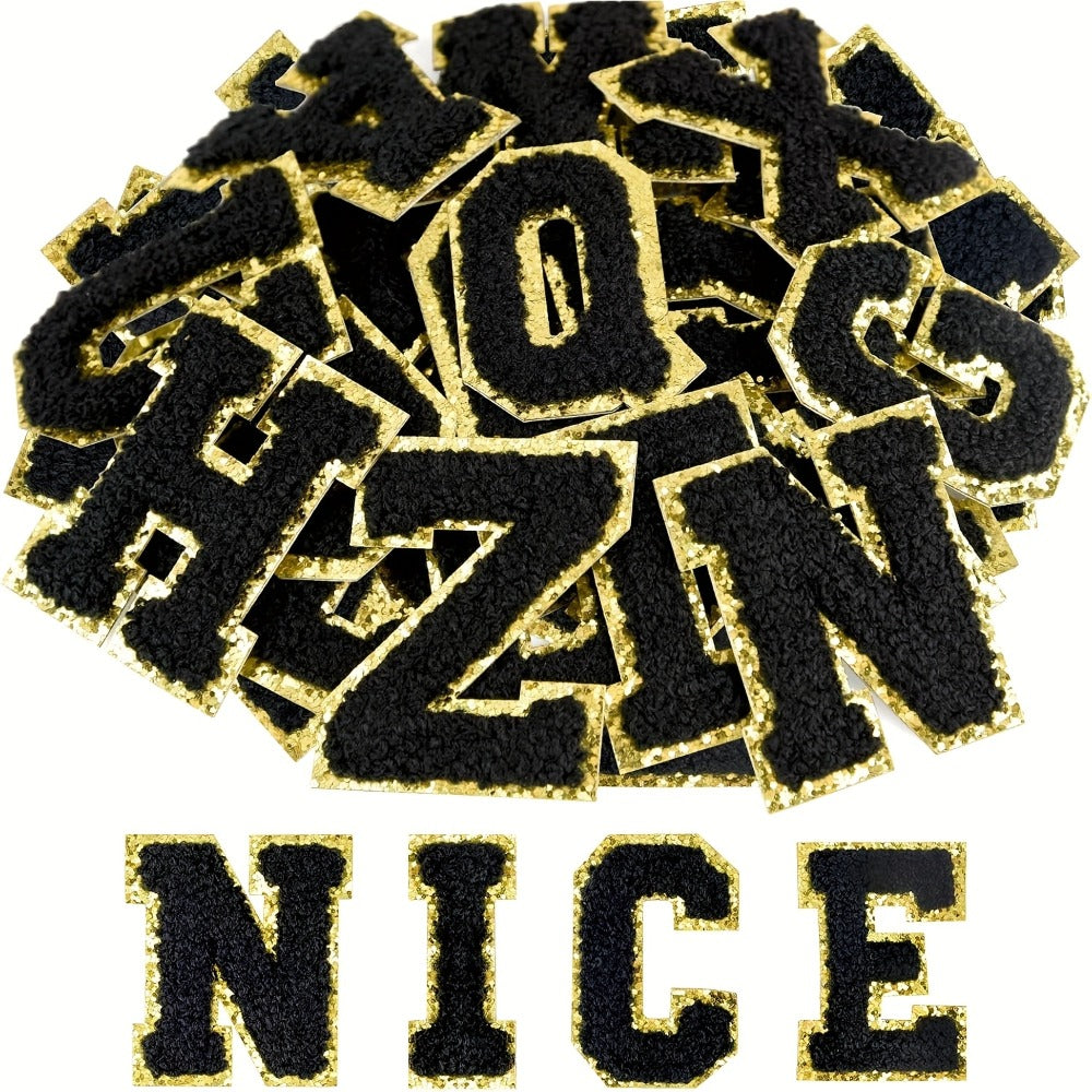 Chenille Alphabet Letter Patch Set, 26 Self-Adhesive A-Z Appliques in Five Exact Checkout Colors