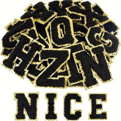 Chenille Alphabet Letter Patch Set, 26 Self-Adhesive A-Z Appliques in Five Exact Checkout Colors