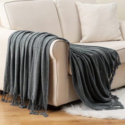 Chenille Fringe Throw Blanket – 180-200gsm Velvety Soft Decorative Throw for Sofa & Couch, Home Decor, 50”×60”, 17 Colors