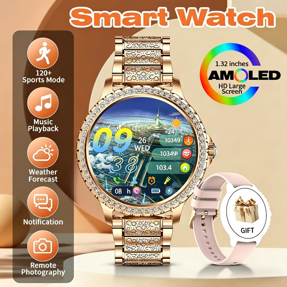 Smart Watch 1.32-Inch AMOLED Round Display with Wireless Calling, 20 Sport Modes and Three Metal Colors