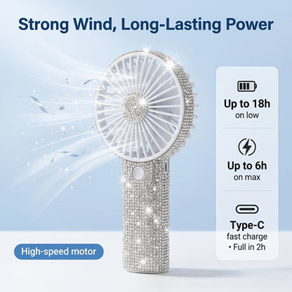 Rhinestone Handheld Fan Mini USB Rechargeable, Crystal Diamond Sparkling Personal Fan 3-Speed for Women and Girls, Elegant Portable Fan for Wedding, Outdoor, Travel, Office and Indoor Use