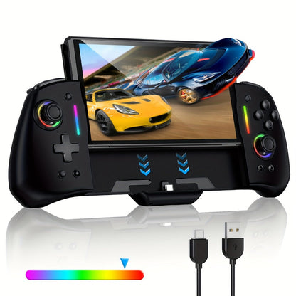 Telescopic RGB Gaming Controller Grip, Model NT197B with Dual Vibration and Switch or Switch OLED Fit