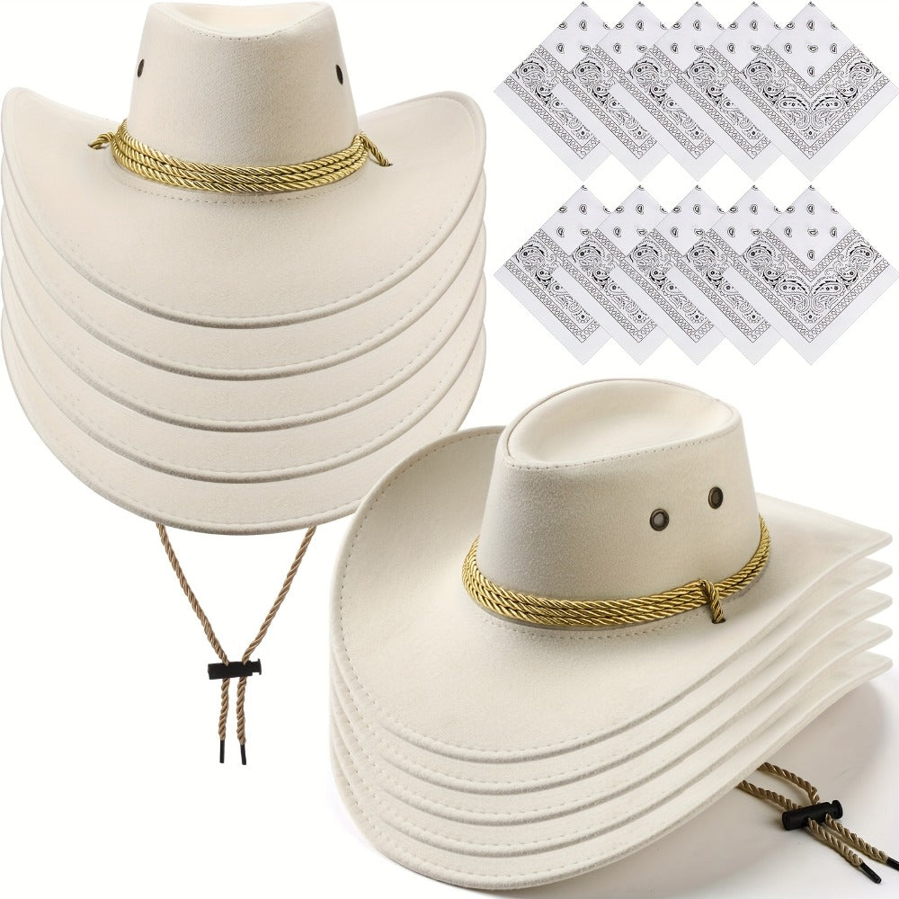 Costume Accessories Cowboy Hat and Bandana Group Set with 10 Hats and 10 Polyester Bandanas