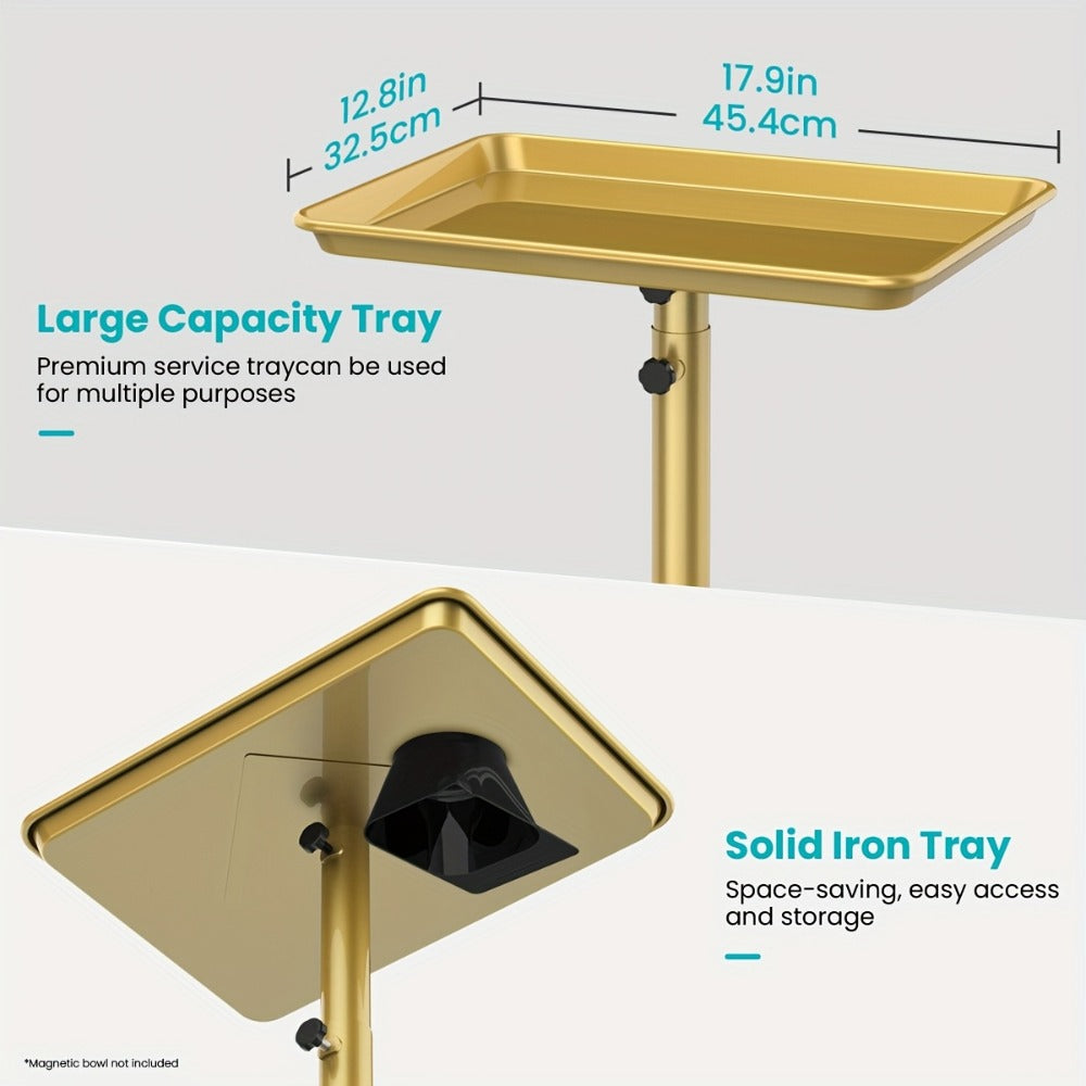 Adjustable-Height Salon Tray Cart with Removable 18 x 13-Inch Tray and Gold or Black Finish