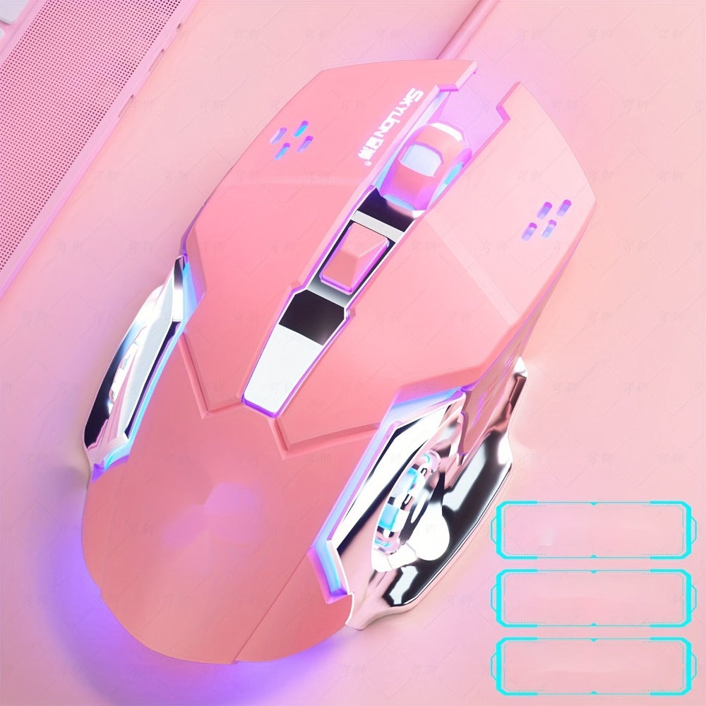 Retro Round-Key Wired Keyboard and 6D Mouse Set with Pink or Blue USB Color Options and One-Touch Lighting