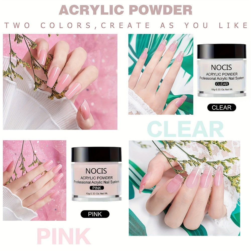 Acrylic Nail Kit NOCIS Three-Color Powder Set with Liquid Monomer, Brush Cleaner, Four Brushes and Mixing Cup
