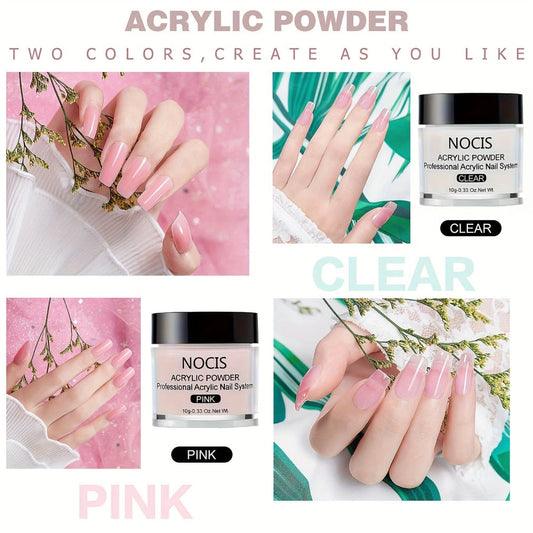 Acrylic Nail Kit Professional Complete Set with Clear Pinkish Nude Powder Non-Yellowing Liquid Monomer Nail Brush & Cleaner - Salon Quality DIY Home Manicure Nail Extension Tools