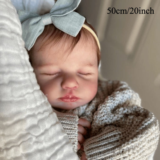 Reborn Doll, 20-Inch Sleeping Cloth-Body Figure with Vinyl Limbs, Hand-Rooted Hair and Accessories