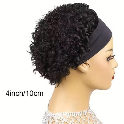 Six-Inch Kinky Curly Headband Wig with Glueless Band in Black, Burgundy or Rust Color Options