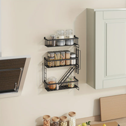Three-Tier Black Ladder Wall Shelf with 27-Inch Height, Three Baskets and Side Hook Set for Storage