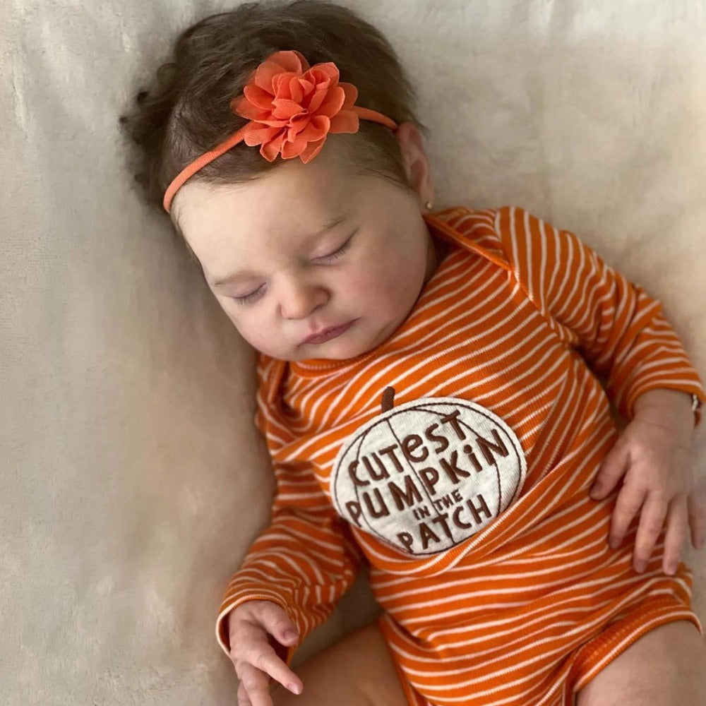 Reborn Baby Doll 20-Inch Sleeping Cloth Body with Rooted Hair, Orange Outfit, Pacifier, Bottle and Certificate
