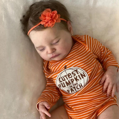 Reborn Baby Doll 20-Inch Sleeping Cloth Body with Rooted Hair, Orange Outfit, Pacifier, Bottle and Certificate