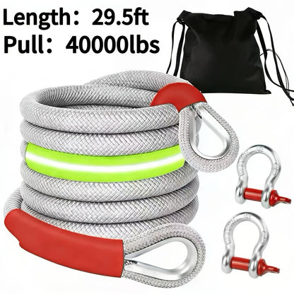 Recovery Tow Strap Heavy Duty - Up to 48000 LBS Break Strength, Kinetic Tow Rope with 2 D-Ring Shackles, Reflective Safety Flag & Storage Bag, for Truck Jeep ATV SUV UTV Off Road