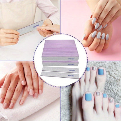 50-Piece Rectangular Nail File Set with 100/180 Grit Double-Sided Emery Boards for Manicure Use