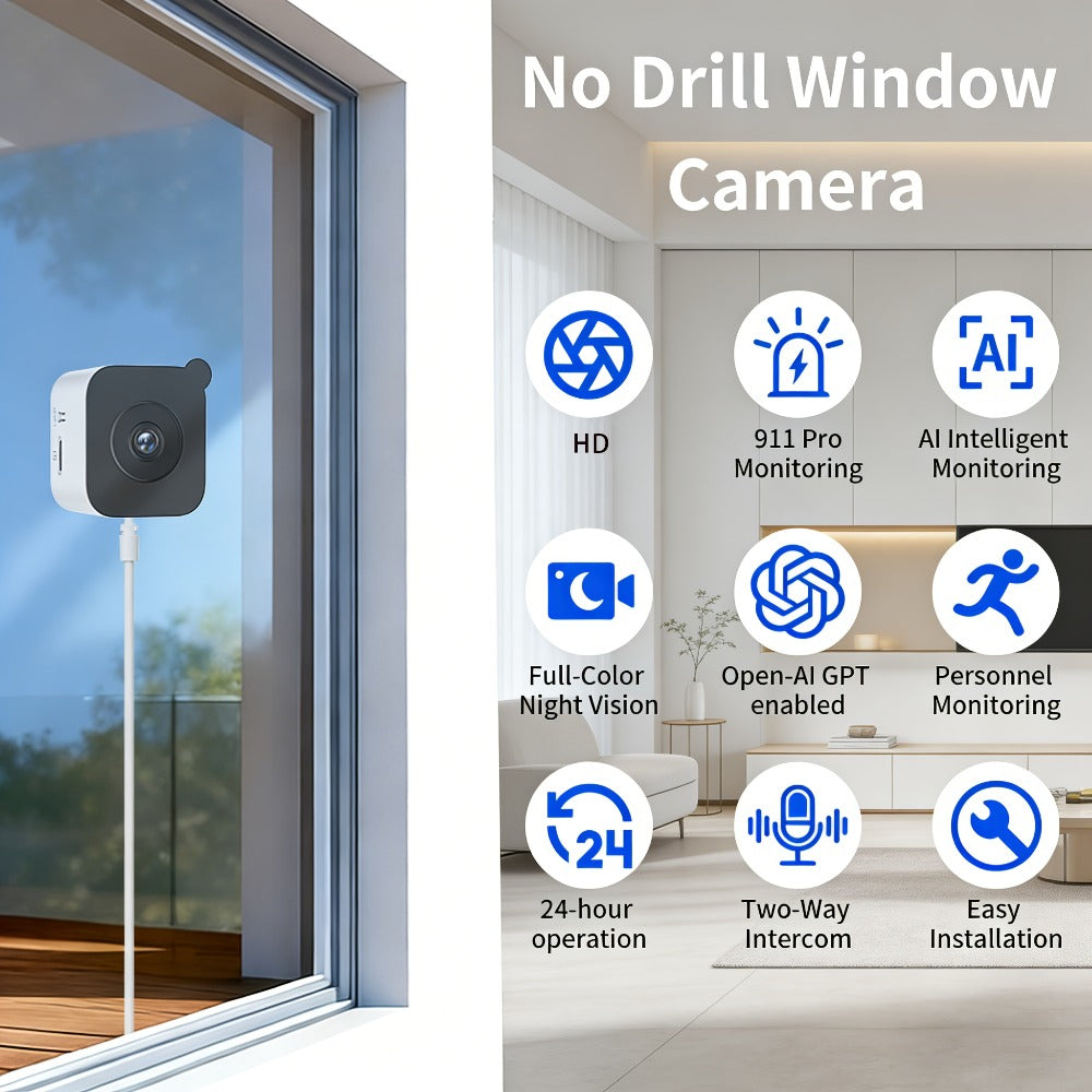 Security Camera 6MP Window Model with Dual-Band WiFi, Full-Color Night Vision, Human Detection and 1 or 2 Pack