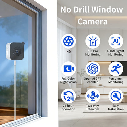 Security Camera 6MP Window Model with Dual-Band WiFi, Full-Color Night Vision, Human Detection and 1 or 2 Pack