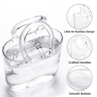Glass Purse Vase for Flowers Glow in the Dark Vase Fish Bowl Bubble Clear Bag Vase with Handle 7.7x3.9x10.4In Unique Decorative Vases for Centerpieces Wedding Table Christmas Home Decor