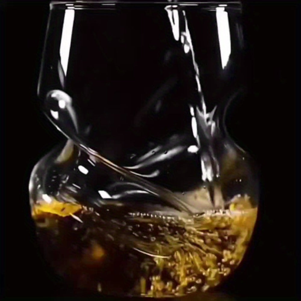 Curved Stemless Drinking Glasses, Two-Piece Clear Set with Sculpted Side Grips and 4.72-Inch Height