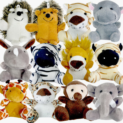 Stuffed Animal Mini Forest Animal Set with 12- or 24-Piece Pack Options for Party Favors and Prizes