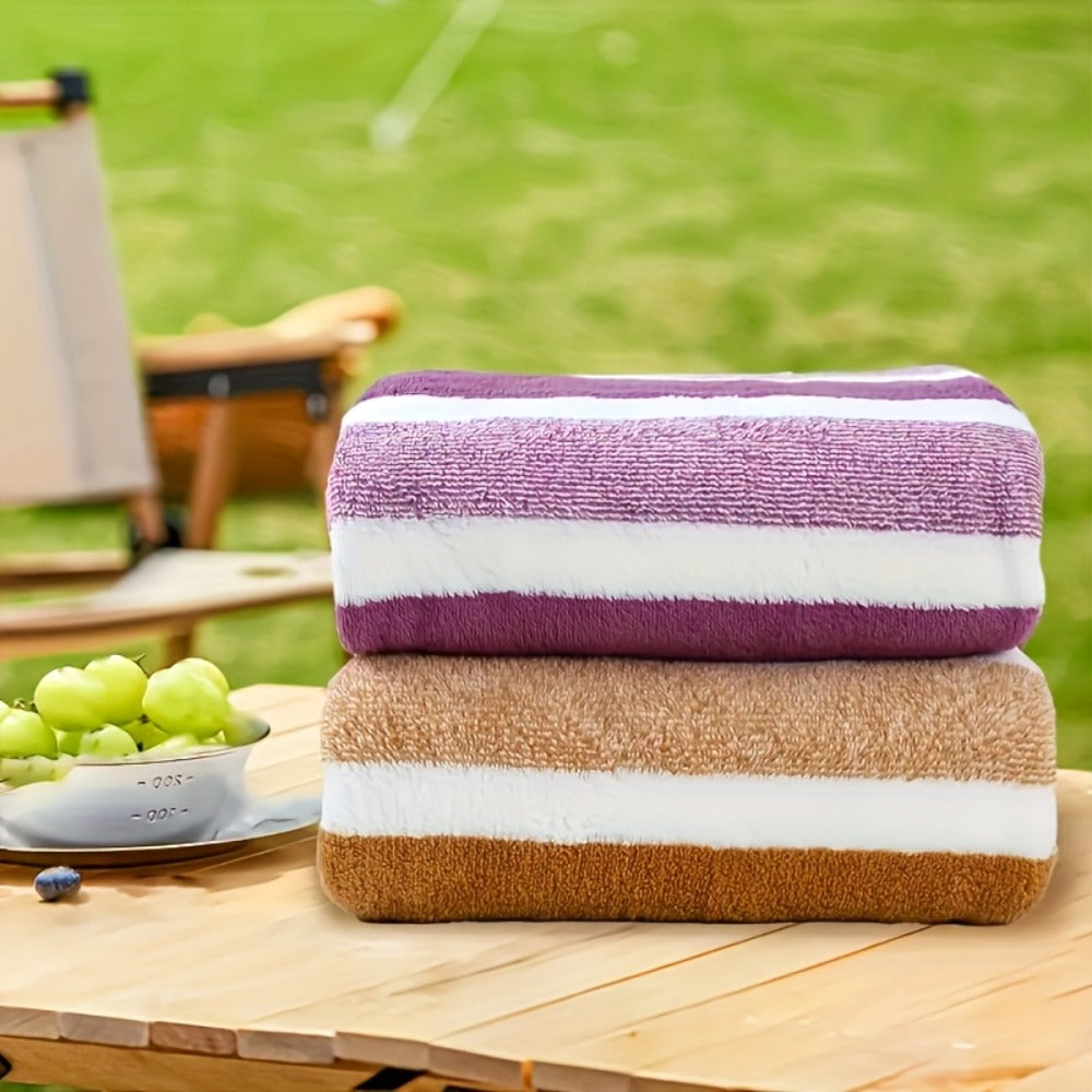 Coral Fleece Towel Set 9 or 15 Piece No Hair Loss 320GSM - Super Soft Absorbent Two-Color Striped | 2 Bath 2 Face 5 Hand Towels | Gray Brown Red Green Blue Mixed | Bathroom Beach Essentials