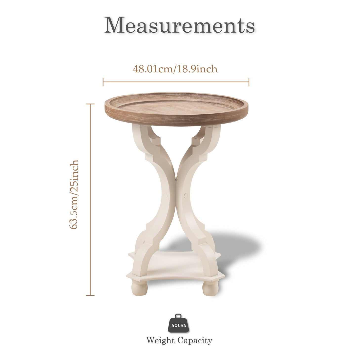 Side Table Rustic Raised-Tray Accent Design with Distressed Wood-Like Finish in Square or Round Shape