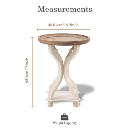 Side Table Rustic Raised-Tray Accent Design with Distressed Wood-Like Finish in Square or Round Shape