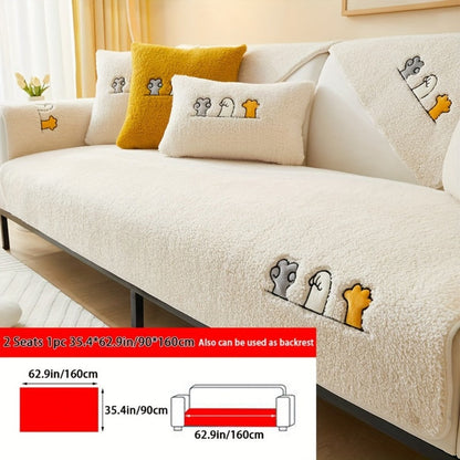 Sofa Cover Thick Plush Shearling Panels with Animal and Bone Embroidery and Non-Slip Feature for 2 to 4 Seats