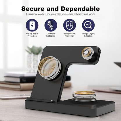 Foldable 3-in-1 Wireless Charging Station with LED Indicator & Anti-Slip Fast Charge for iPhone 17 16 15 14 13 12 11 Pro Max XR XS, Apple Watch Ultra Series 11 10 9 8 7 6 5 SE, AirPods 4 3 2 Pro & Samsung Galaxy – Black White, With/Without Adapter