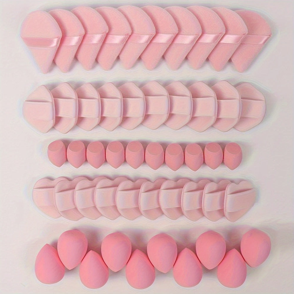 50-Piece Makeup Sponge and Cushion Puff Set with Mixed Shapes for Foundation, Concealer and Powder Blending