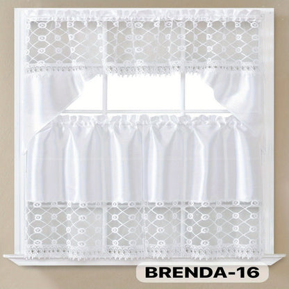 Three-Piece Patterned Kitchen Curtain Set with One Valance, Two Tiers and Forty-Six Exact Design Options