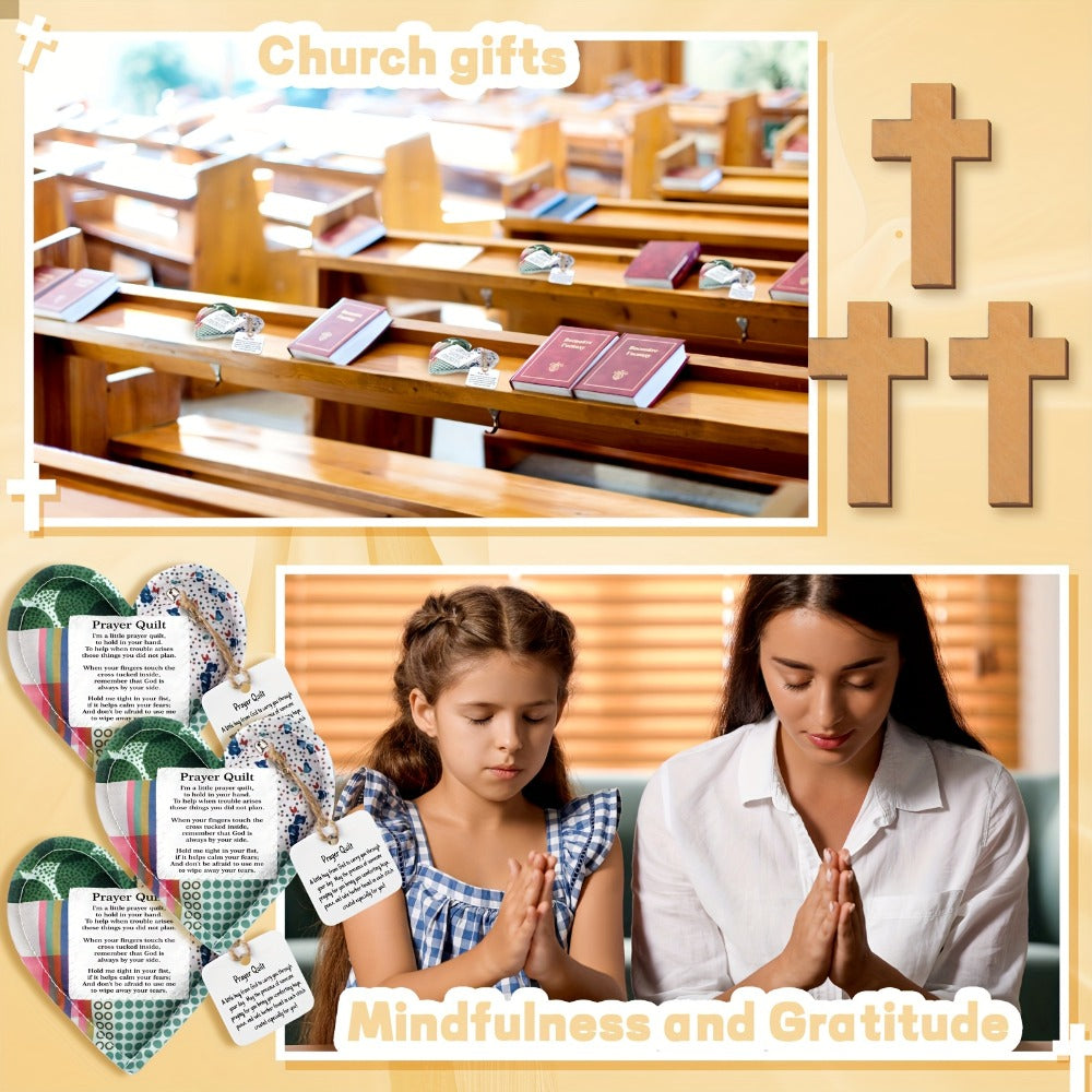 Mini Prayer Quilts 24pcs – Christian Sympathy Gift Set with Cross Heart Pocket & Bible Verse Scripture Panels for Women, Baptism, Hospital Visits, Mother’s Day & Religious Keepsakes