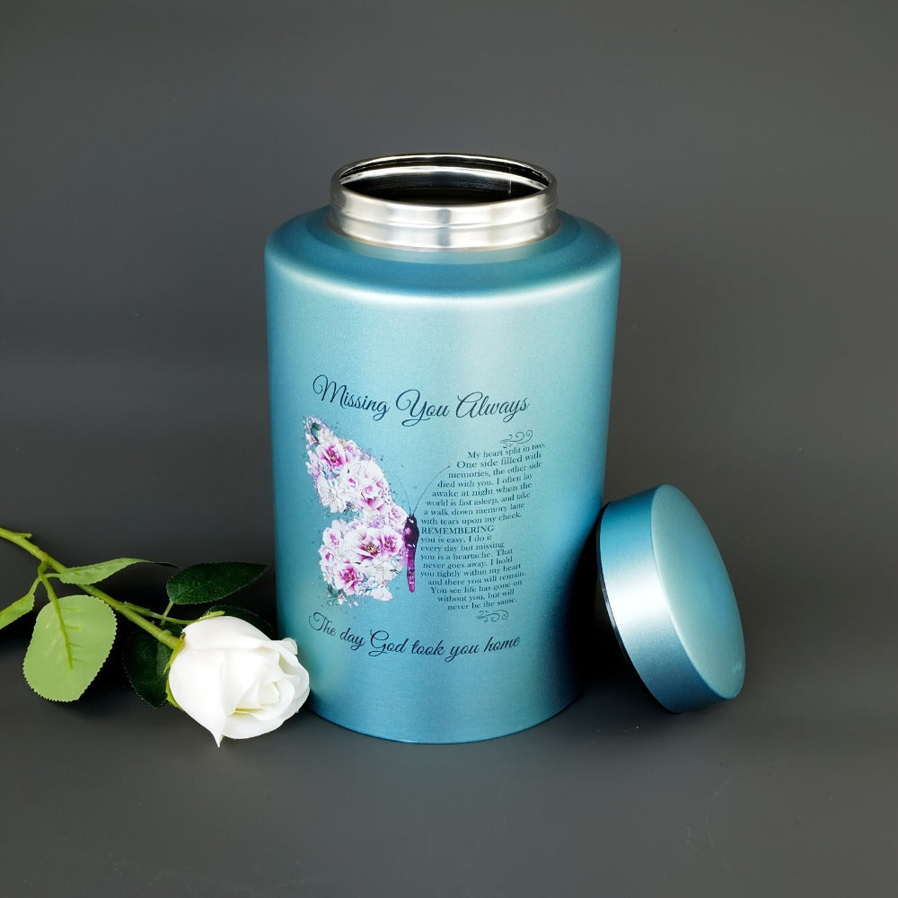 Cremation Urns for Human Ashes Large – Stainless Steel Memorial Urn Holds 220 lbs, Decorative Butterfly Cardinal Fairy Design, Screw Lid & Seal Ring, Velvet Pouch Included, Adult Funeral Keepsake Urn