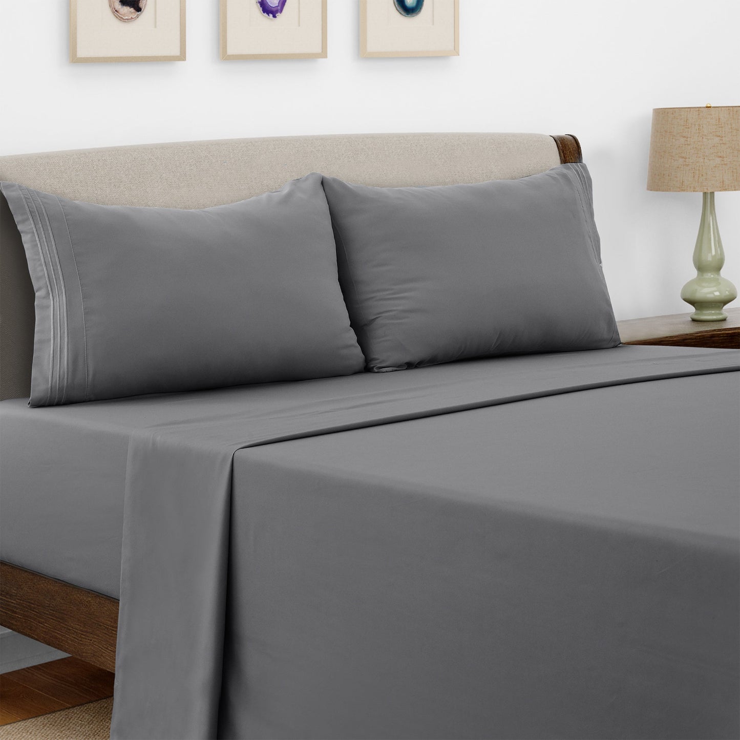 Bed Sheet Set Microfiber with Size-Dependent 3- or 4-Piece Contents and Six Documented Bed Dimensions