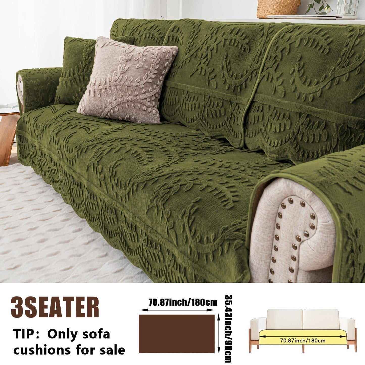 Sofa Cover Quilted Faux Rabbit Fur Plush Panels in 35.43-Inch Width with Seat, Pillowcase and Two-Piece Options