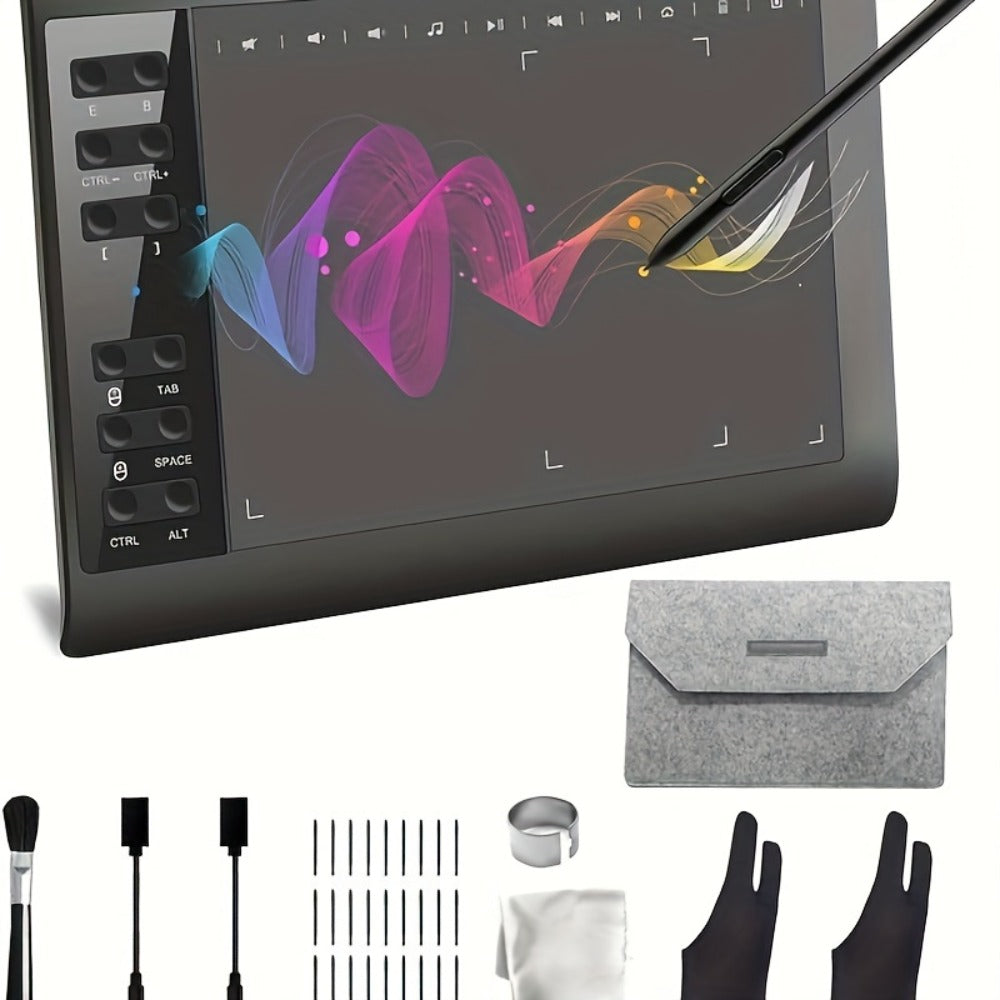 Graphics Drawing Tablet 10x6 Inch, 8192 Levels Pressure Sensitivity Battery-Free Stylus, 12 Programmable Shortcut Keys