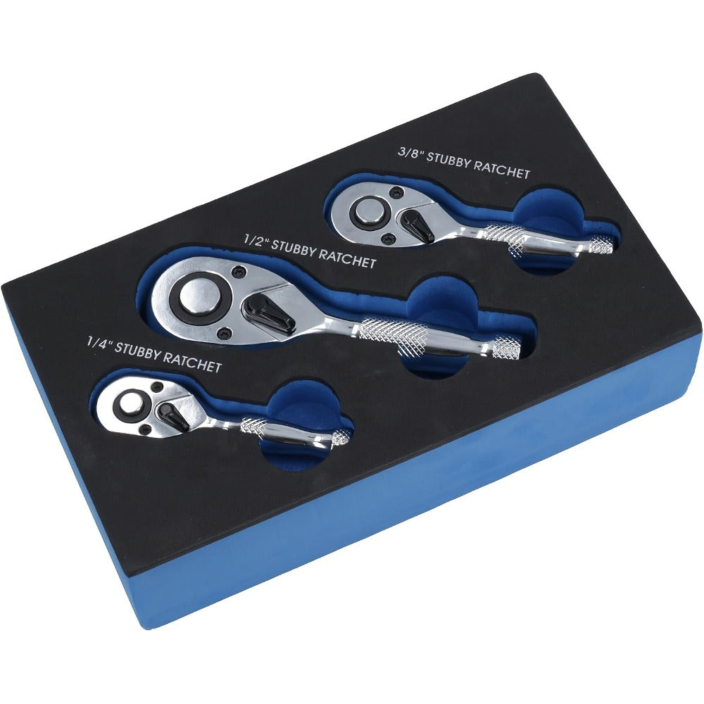Ratchet Wrench Set 3-Piece & 6-Piece | 72-Tooth 1/4" 3/8" 1/2" Drive Flexible Head Quick Release Ratchet Handle with EVA Sponge Tool Kit – 180° Adjustable Bendable Ratchet