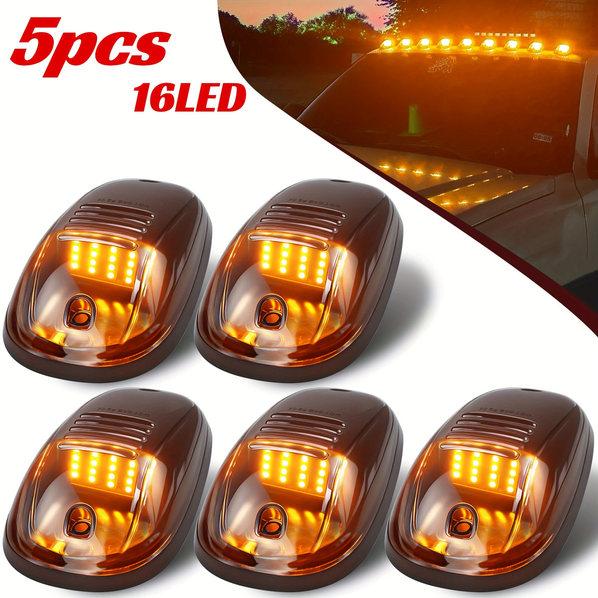 5pcs LED Cab Roof Marker Lights 16/24 LED 12V Super Bright UV-Resistant ABS Lens with Wiring Harness Kit for 2003-2018 Pickup Trucks 1500 2500 3500 4500 5500, White Amber Red Blue Green Purple