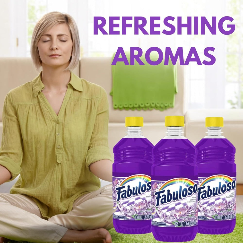 All Purpose Cleaner Lavender Scent 3 Pack (16.9 Fl Oz Each), Fabuloso Multi-Surface Floor Cleaner with Calming Lavender Fragrance – Powerful Dirt & Grime Remover for Floors, Tiles, Bathrooms & Kitchens