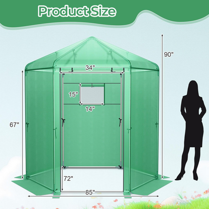 85 x 72 x 90-Inch Walk-In Greenhouse with Green Grid Cover, Roll-Up Door, Mesh Window and Six Ground Stakes