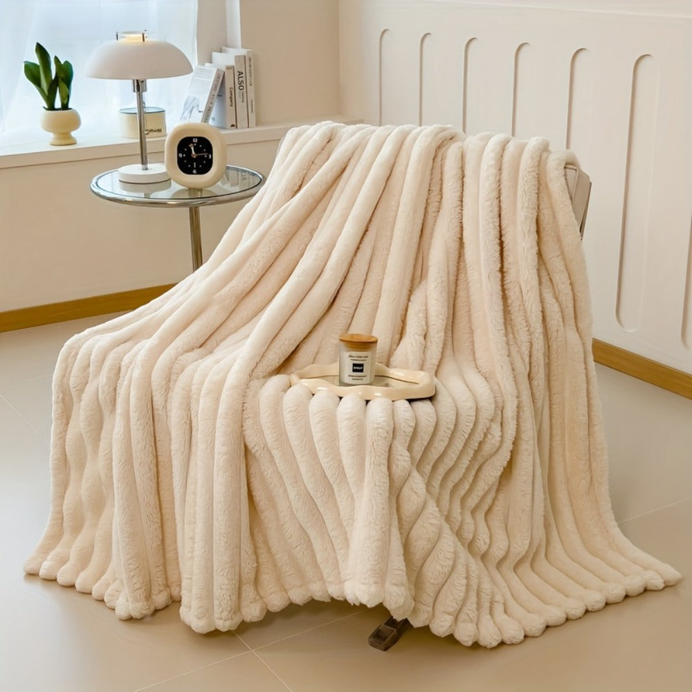 Plush Faux Fur Blanket – Imitation Rabbit Fur 300-350gsm Knit Throw for Sofa, Bed & Travel, All Season, 3 Colors, 2 Sizes