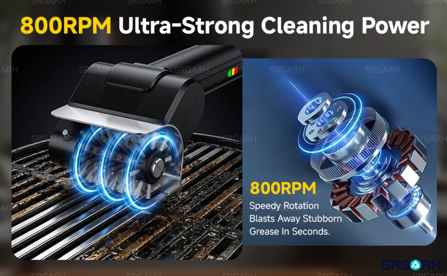Electric BBQ Grill Brush Cordless Rechargeable Grill Cleaner with 800 RPM Rotating Head, 2000mAh Battery, 304 Stainless Steel Bristles – Outdoor Grilling Tool, Father's Day Gift