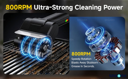 Electric BBQ Grill Brush Cordless Rechargeable Grill Cleaner with 800 RPM Rotating Head, 2000mAh Battery, 304 Stainless Steel Bristles – Outdoor Grilling Tool, Father's Day Gift