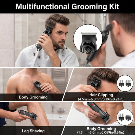Men's Grooming Set 2pcs Electric Hair Clipper & Detail Trimmer - USB Rechargeable LCD Display, Professional Home Barber Hair Cutting Kit, Father's Day Birthday Gift for Dad Husband Boyfriend