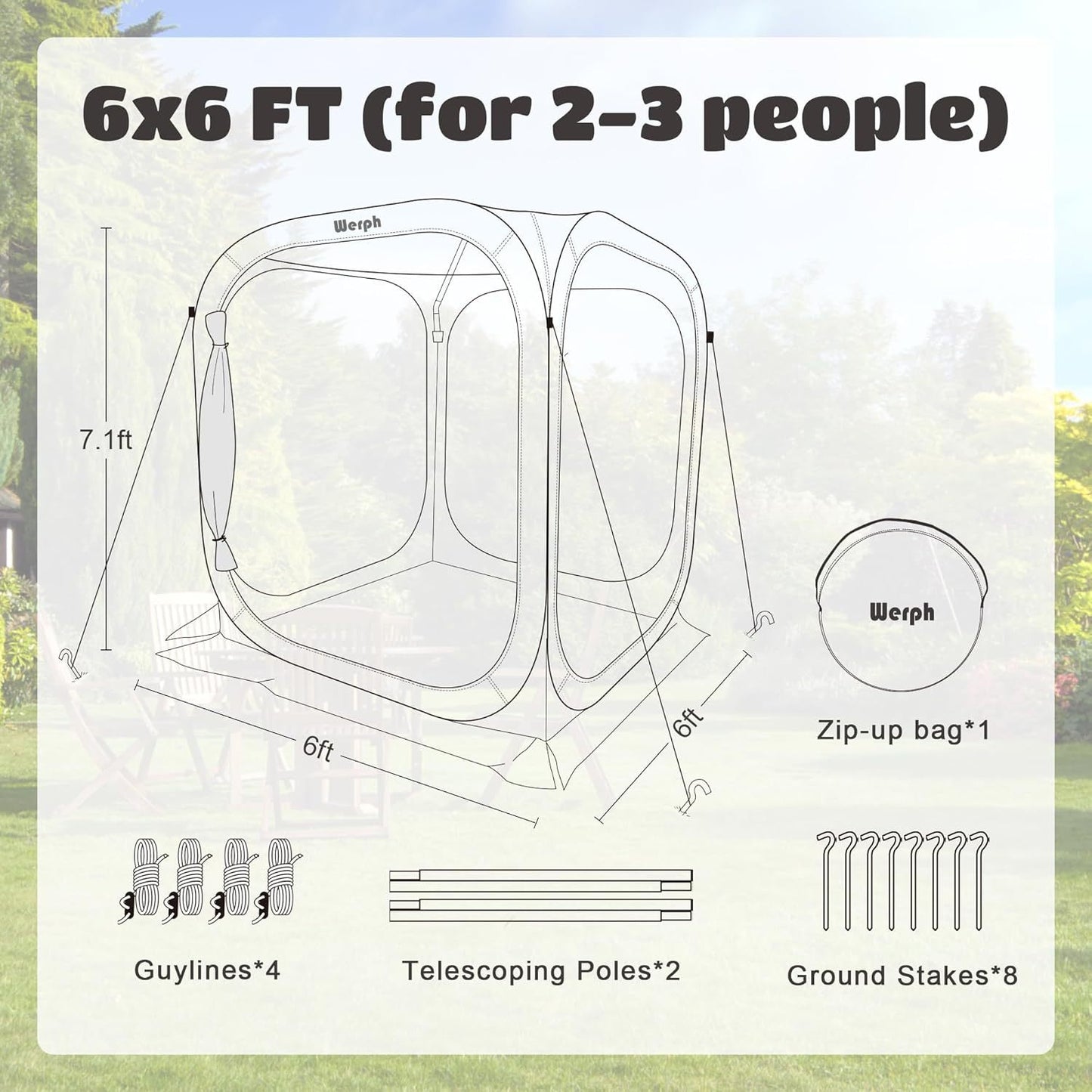 Gazebo Screen House 6x6ft Pop Up Canopy Mosquito Netting Backyard