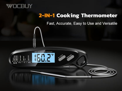 Instant Read Meat Thermometer with Dual Probes Backlit LCD Digital Cooking Thermometer Fast 3-Second Read Calibration Alarm BBQ Grill Oven Smoker Oil Candy Kitchen Food Thermometer Gift